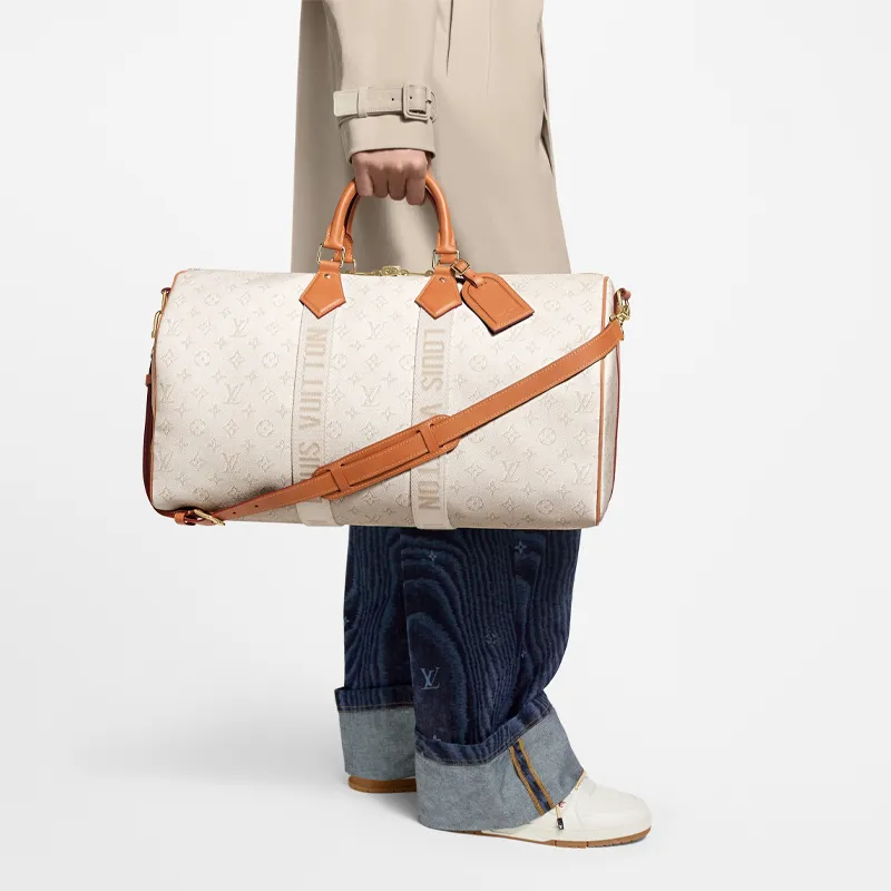 LOUIS VUITTON KeepallBandoulière 45L Coated Canvas Travel Bag Men's Beige & Brown-5