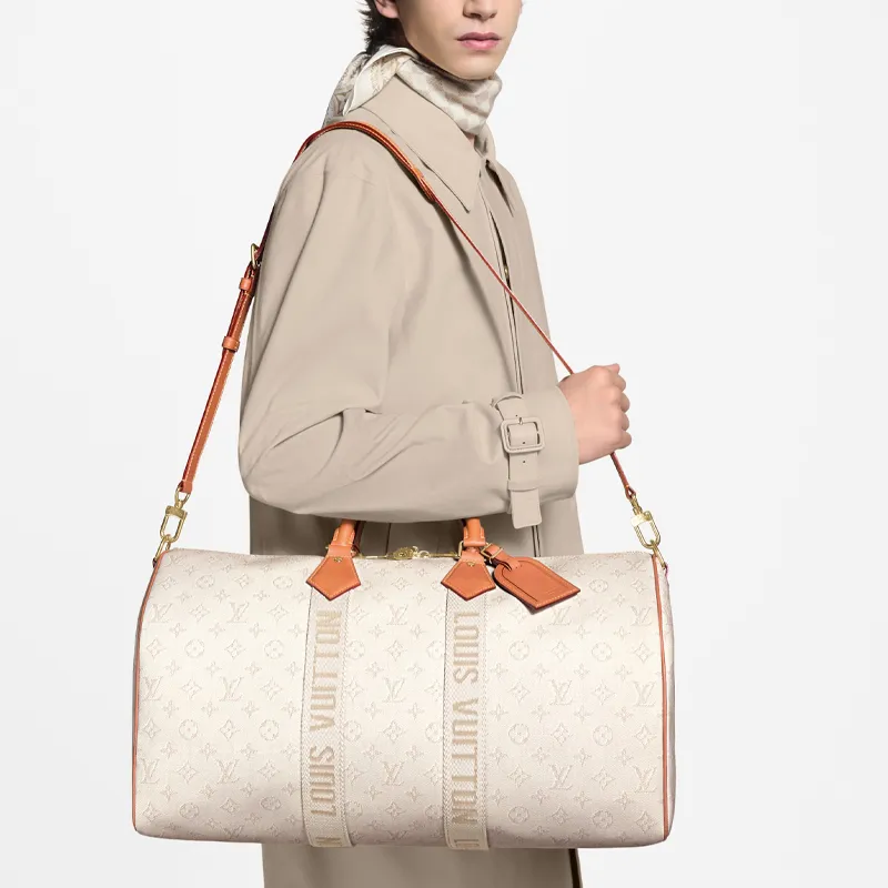 LOUIS VUITTON KeepallBandoulière 45L Coated Canvas Travel Bag Men's Beige & Brown-4