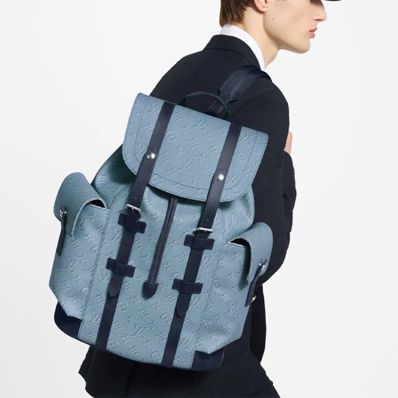 LOUIS VUITTON CHRISTOPHER Coated Canvas With Leather Trim Backpack Medium Size Men's Blue-4