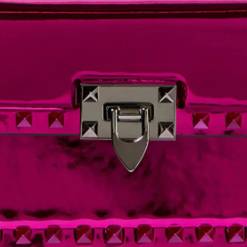 Valentino Rockstud Leather With Cow Leather Handbag, Shoulder Bag Women's Purple-3