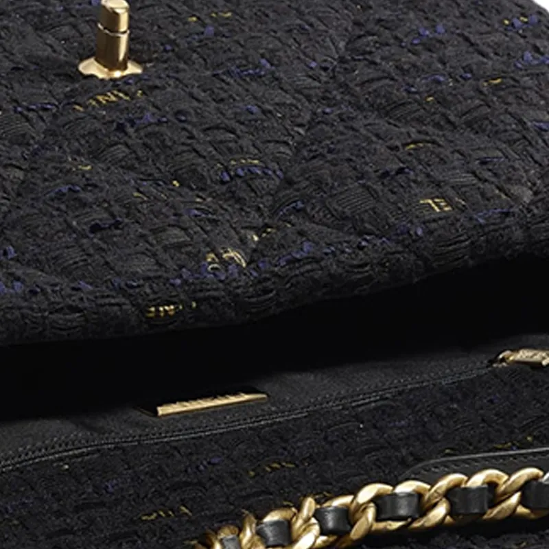 CHANEL 19Bag Twill Soft Woolen Crossbody Portable One Shoulder Backpack Women's Marine Blue, Gold, Multicolor-4