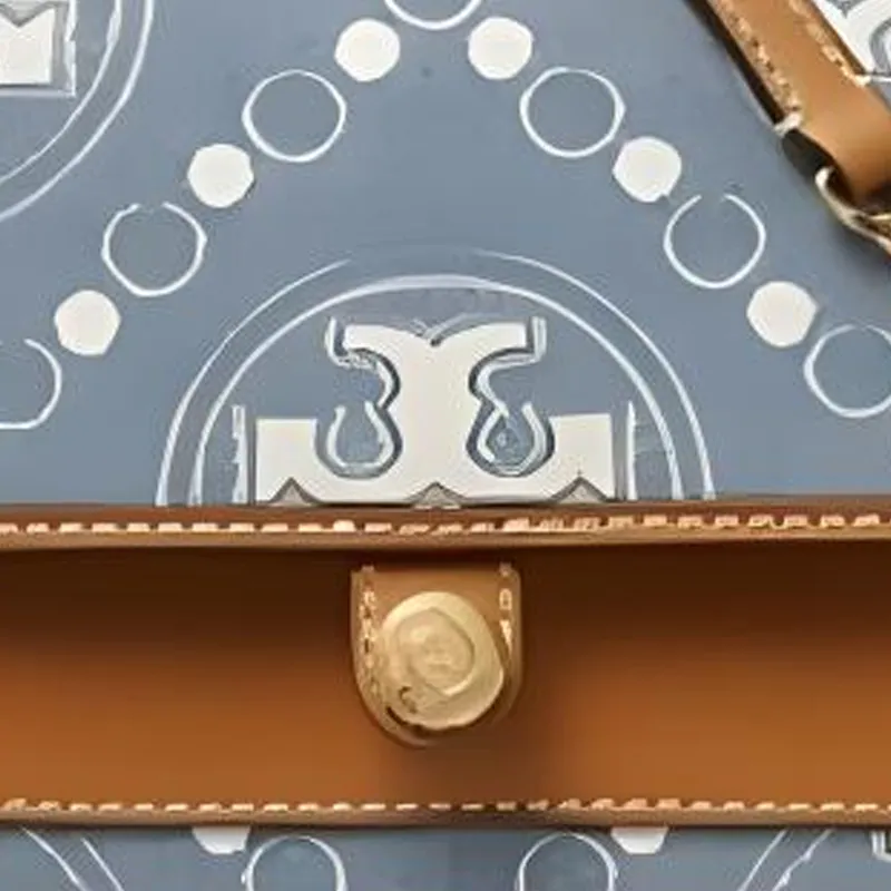 TORY BURCH T Monogram Fabric Cow Leather Patchwork Shoulder Bag Crossbody Bag Small Size Women's Blue & Brown & White-3