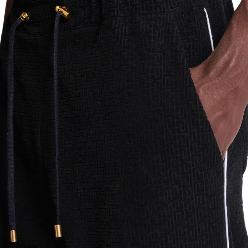 BALMAIN Monogram Velvet Cotton Joggers-5