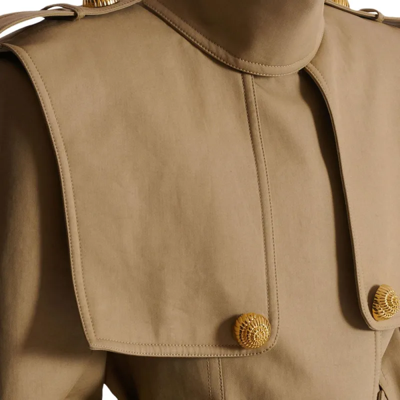 BALMAIN High Neck Snail Button Detailed Trench Coat-6