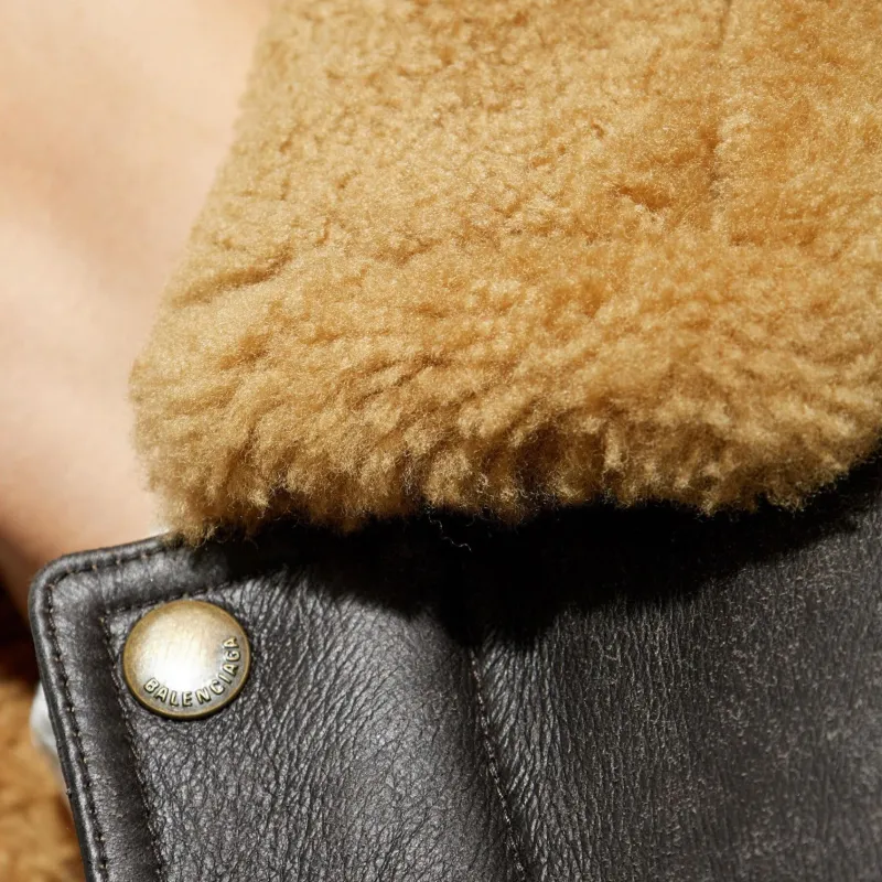 Balenciaga Shearling Collar Leather Coat-1