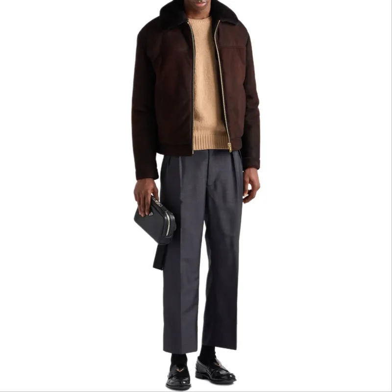 PRADA Triangle logo Leather Bomber Jacket-1