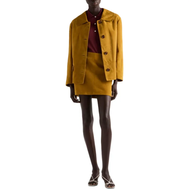 PRADA FW24 Leather Short Skirts Women's Mustard Yellow-1