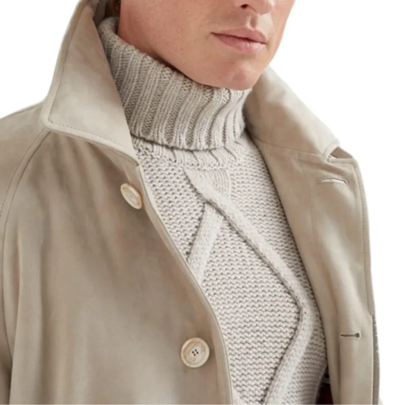 Brunello Cucinelli FW24 Leather Jacket Men's Lime Gray-4