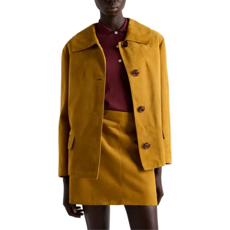 PRADA FW24 Leather Short Skirts Women's Mustard Yellow-2