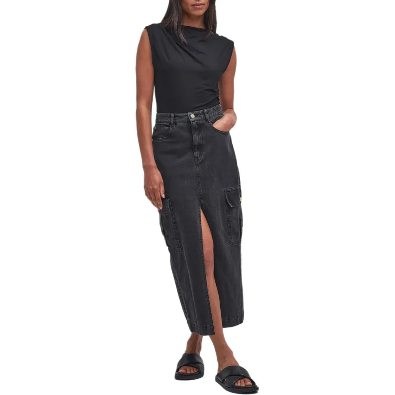 BARBOUR Solid Color Button Crew Neck Pullover Sleeveless T-Shirt Women's Black-1