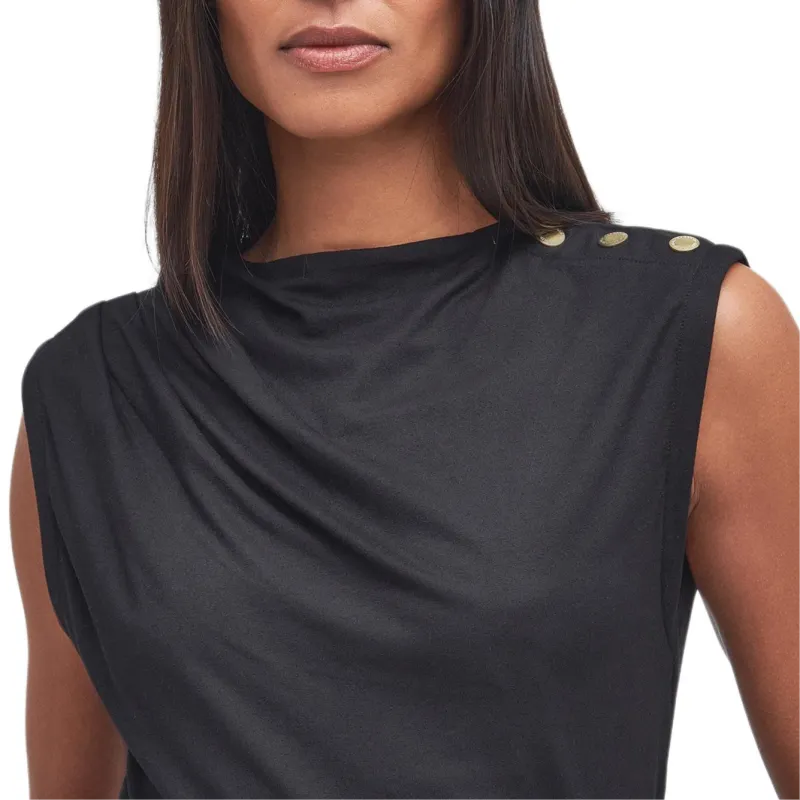 BARBOUR Solid Color Button Crew Neck Pullover Sleeveless T-Shirt Women's Black-4