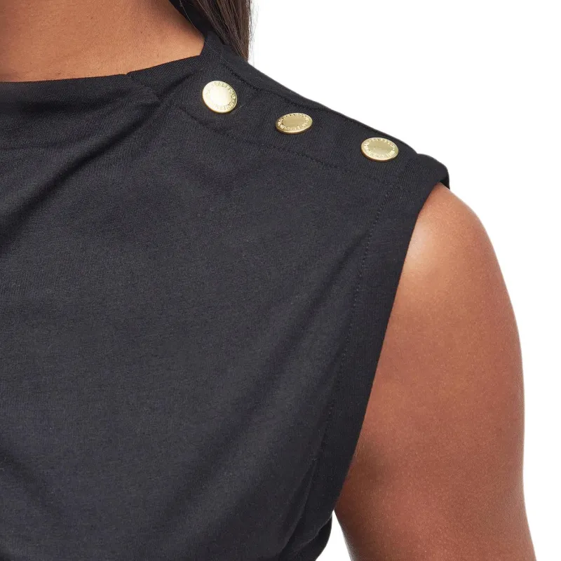 BARBOUR Solid Color Button Crew Neck Pullover Sleeveless T-Shirt Women's Black-5
