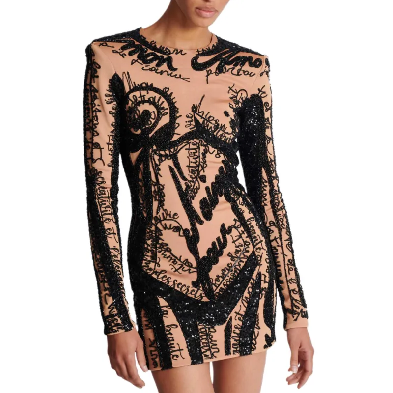 BALMAIN Embroidered body motif Mini Dress-5