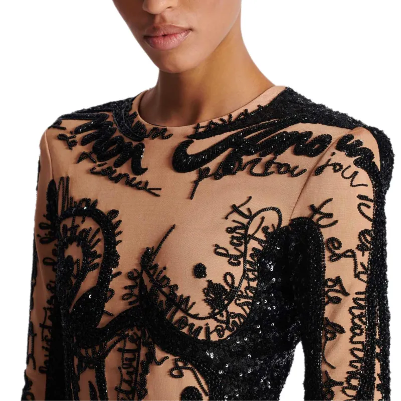 BALMAIN Embroidered body motif Mini Dress-7