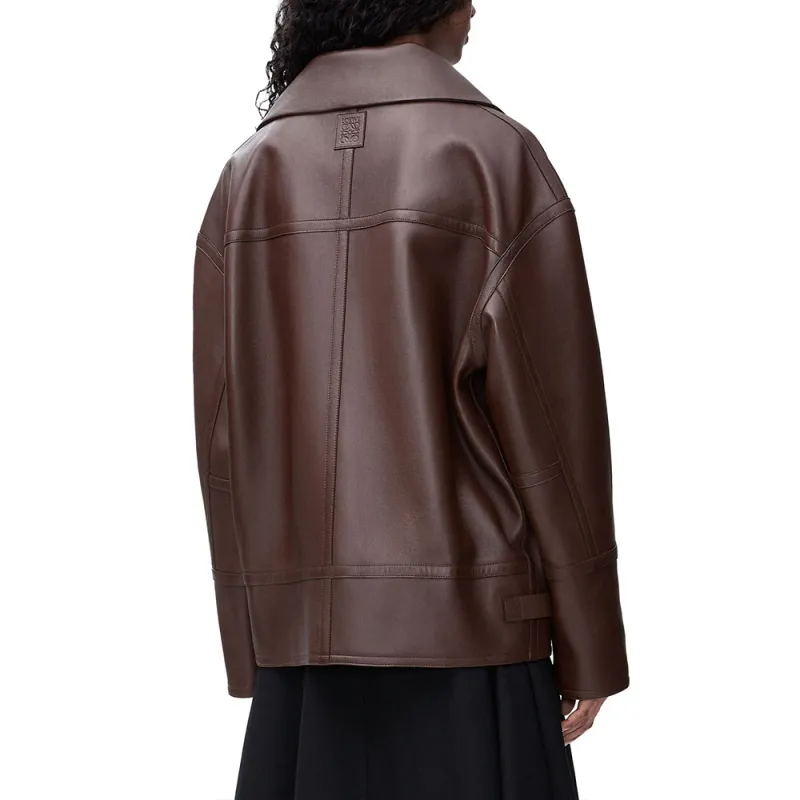 LOEWE FW24 Leather Jacket Women's Chocolate Brown-3