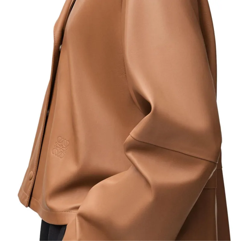 LOEWE FW24 Leather Jacket Women's Toffee Color-5