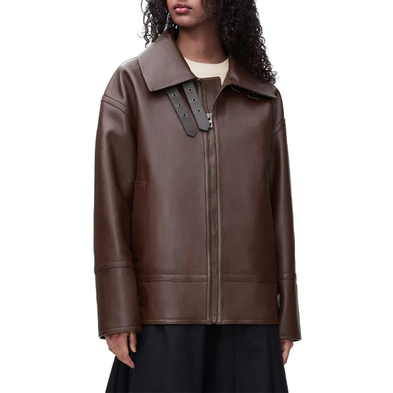 LOEWE FW24 Leather Jacket Women's Chocolate Brown-2