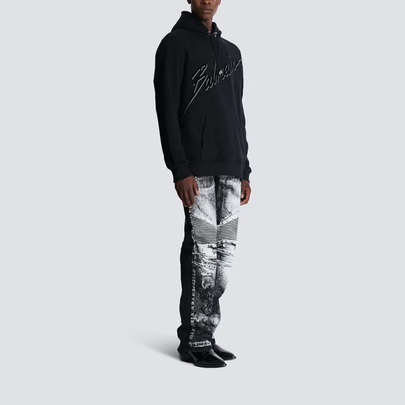 BALMAIN Flocked Logo Drawstring Hoodie-4