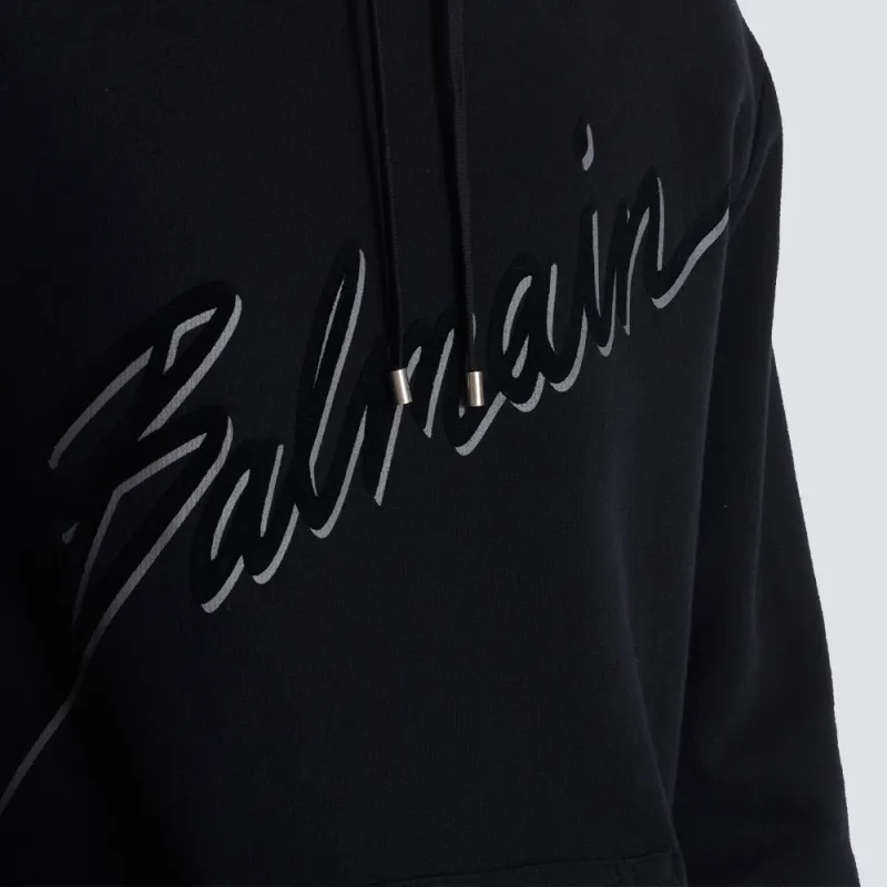 BALMAIN Flocked Logo Drawstring Hoodie-6