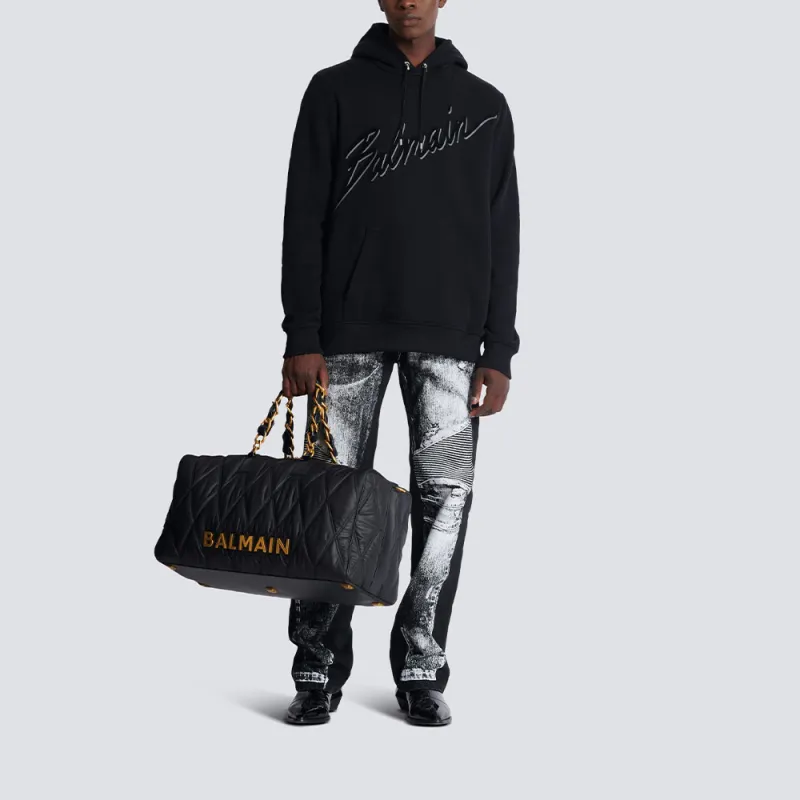 BALMAIN Flocked Logo Drawstring Hoodie-1