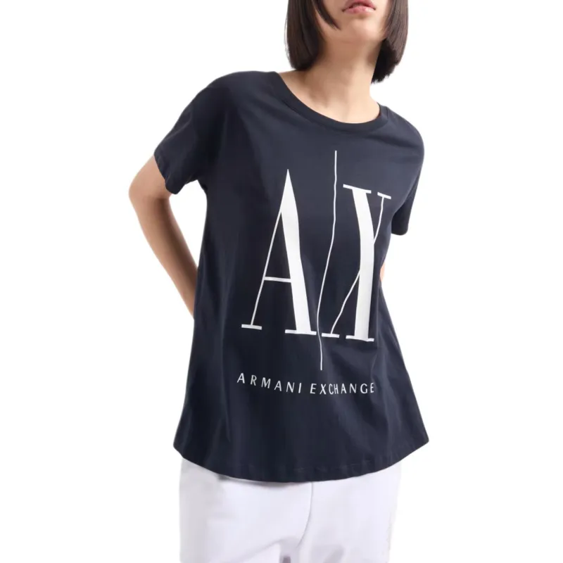 ARMANI EXCHANGEAE Logo Letter Crew Neck Pullover Short-Sleeved T-Shirt Women's Marine Blue-2
