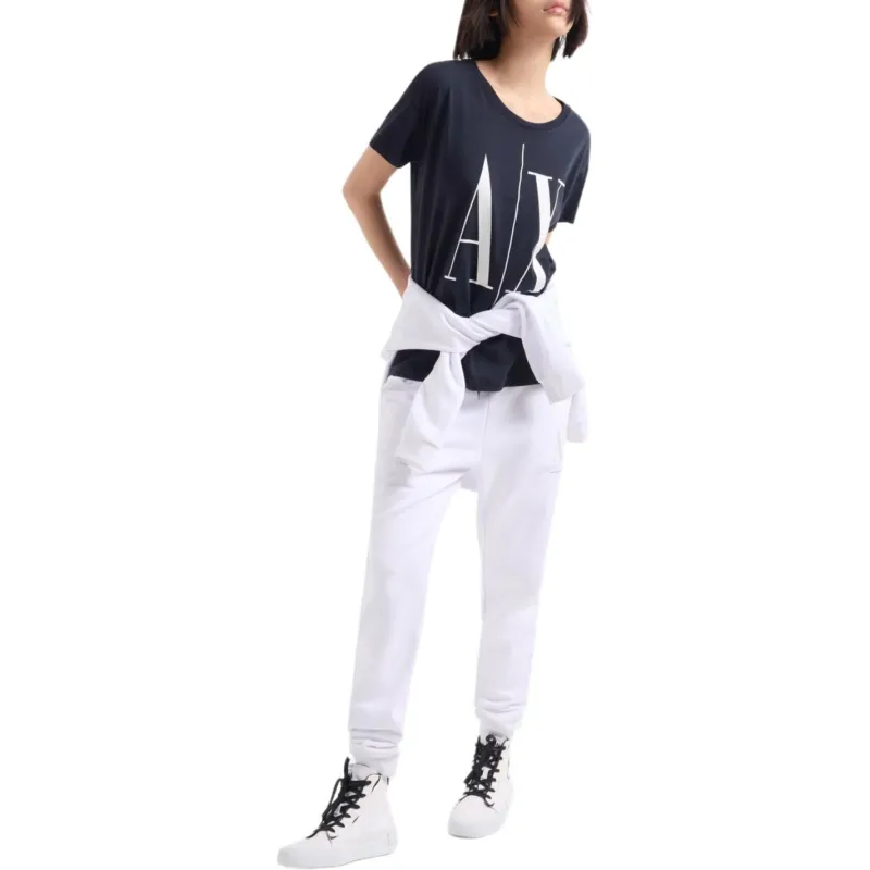 ARMANI EXCHANGEAE Logo Letter Crew Neck Pullover Short-Sleeved T-Shirt Women's Marine Blue-1