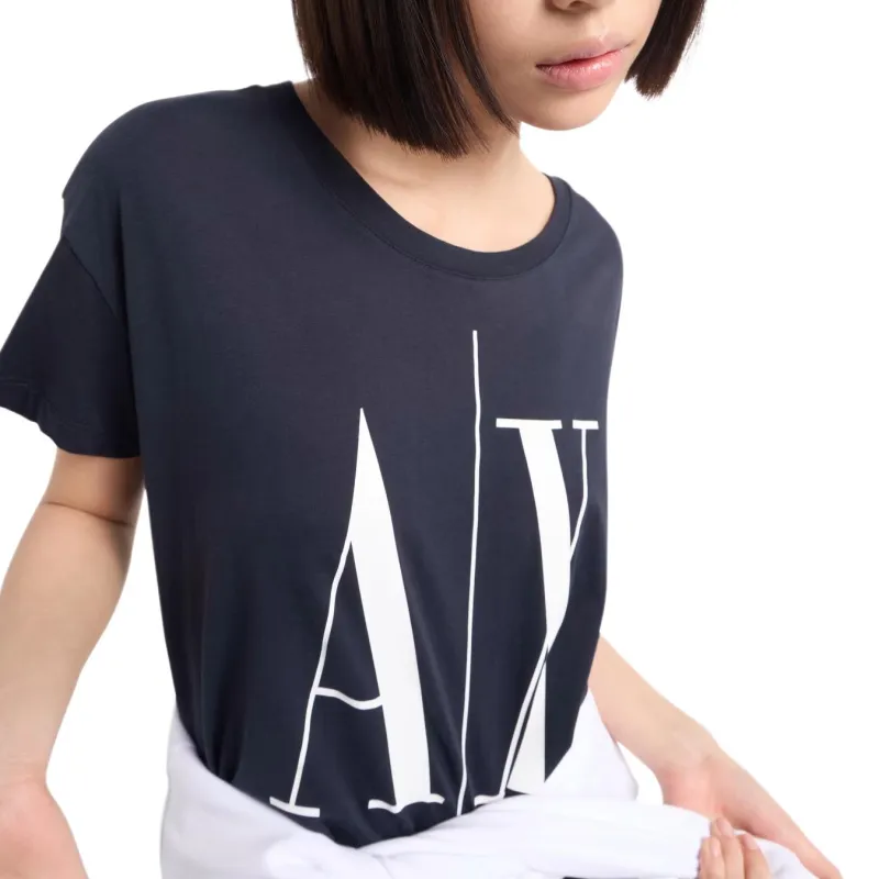 ARMANI EXCHANGEAE Logo Letter Crew Neck Pullover Short-Sleeved T-Shirt Women's Marine Blue-4