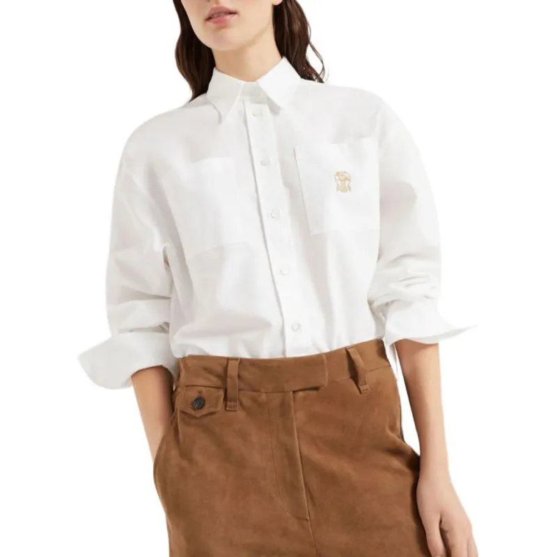 Brunello Cucinelli Logo Embroidered Oxford Shirt-1