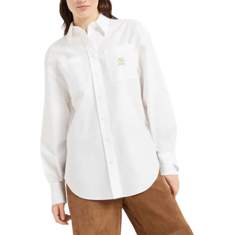 Brunello Cucinelli Logo Embroidered Oxford Shirt-2