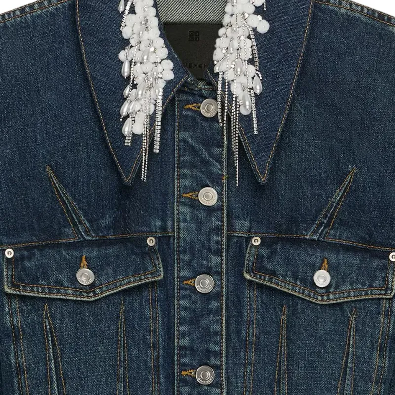 Givenchy Crystals And Pearls Denim Jacket 'Medium Blue'-3