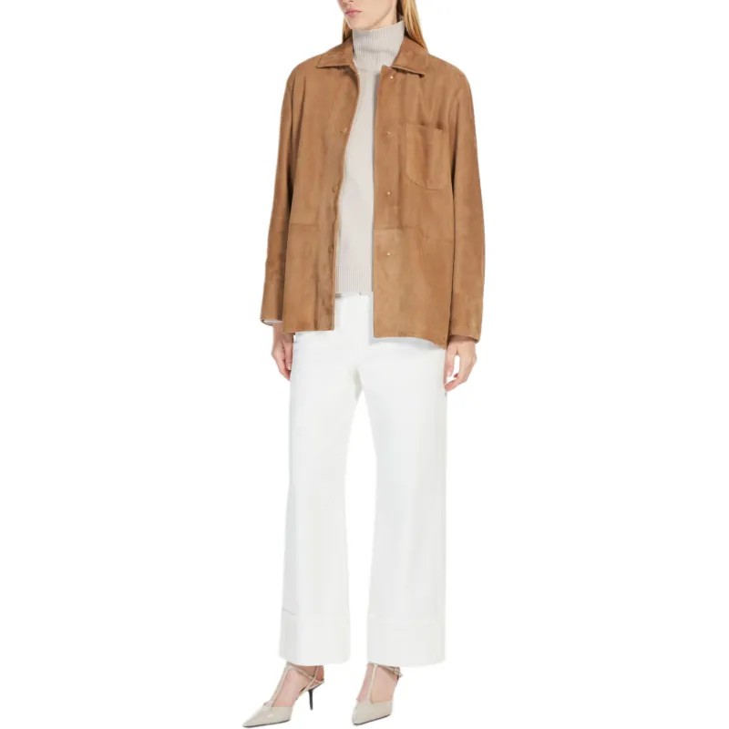 'S MAX MARA Leather Jacket Women's Khaki-2