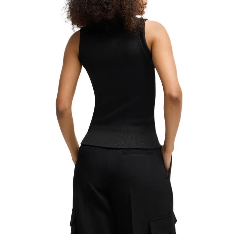 HUGO BOSS Solid Color Logo Letter Print Necklace Crew Neck Pullover Fitted Sleeveless T-Shirt Women's Black-2