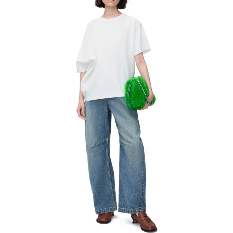 LOEWE Solid Color Crew Neck Loose Fit Pullover Short Sleeved T Shirt Women's White-1