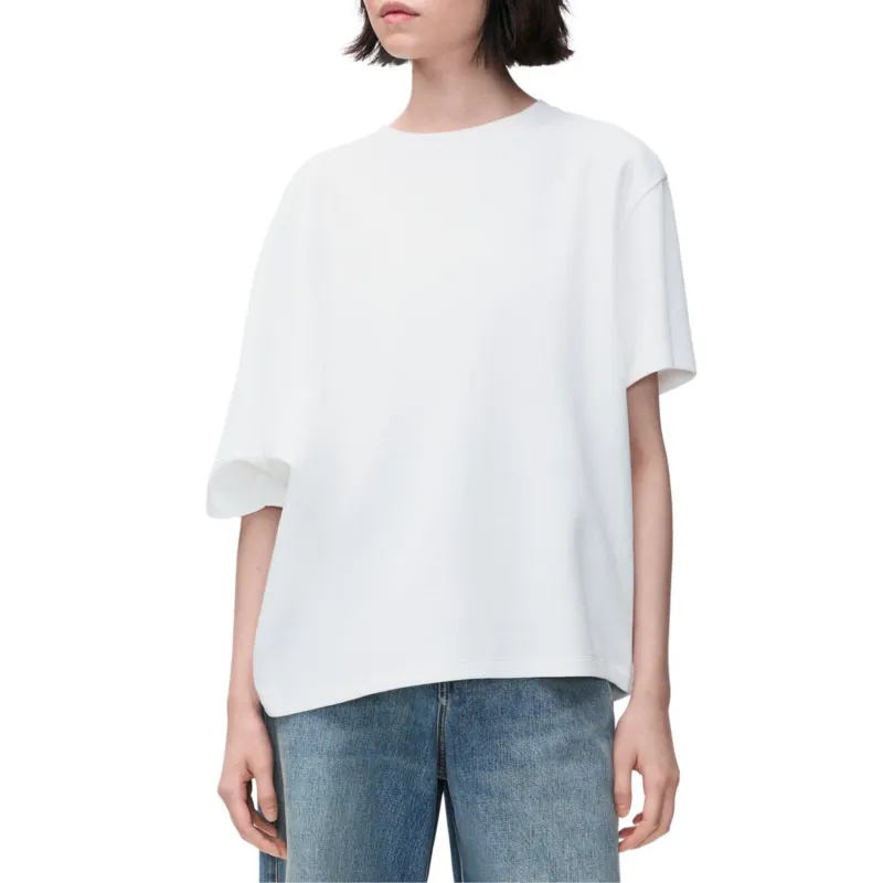 LOEWE Solid Color Crew Neck Loose Fit Pullover Short Sleeved T Shirt Women's White-2