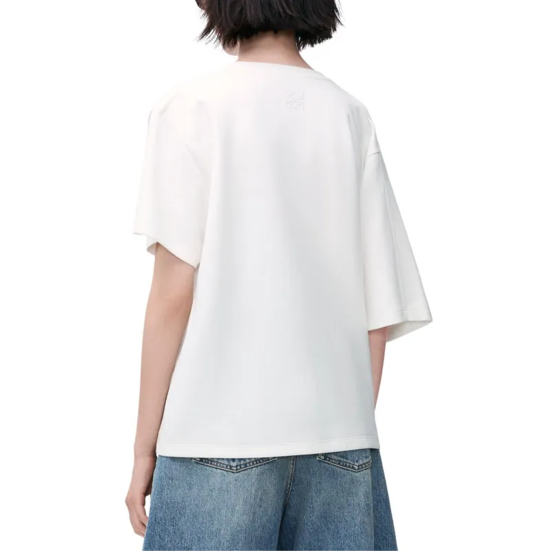 LOEWE Solid Color Crew Neck Loose Fit Pullover Short Sleeved T Shirt Women's White-3