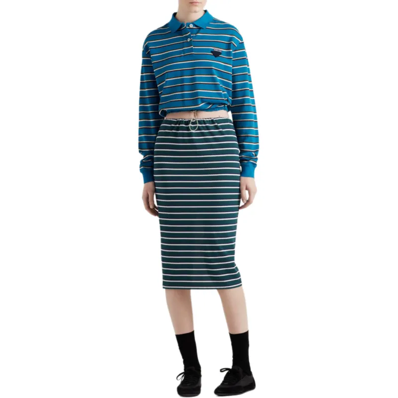 PRADA Long-Sleeved Striped Polo Shirt-1