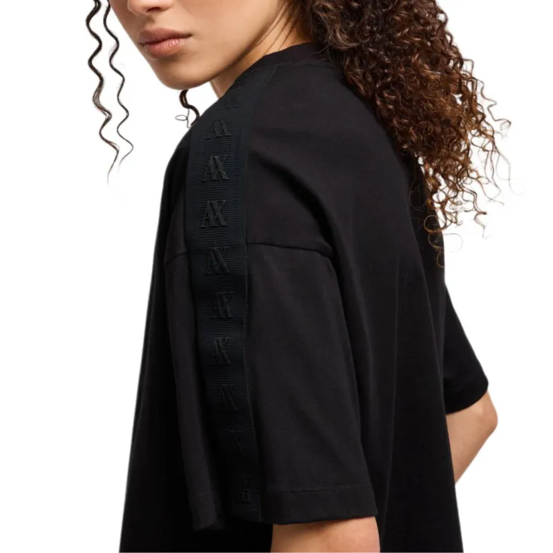 ARMANI EXCHANGEAE Solid Color Crew Neck Short Sleeved Shirt T Shirt Women's Black-4