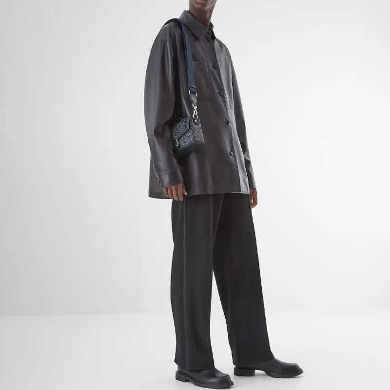 FENDI Leather Jacket Men's Blue-3