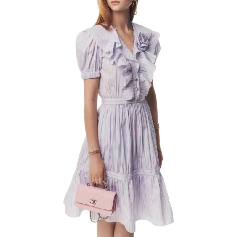 CHANEL 25P Spring Summer Preview Collection Short Sleeved Dresses Women's Sky Blue-1