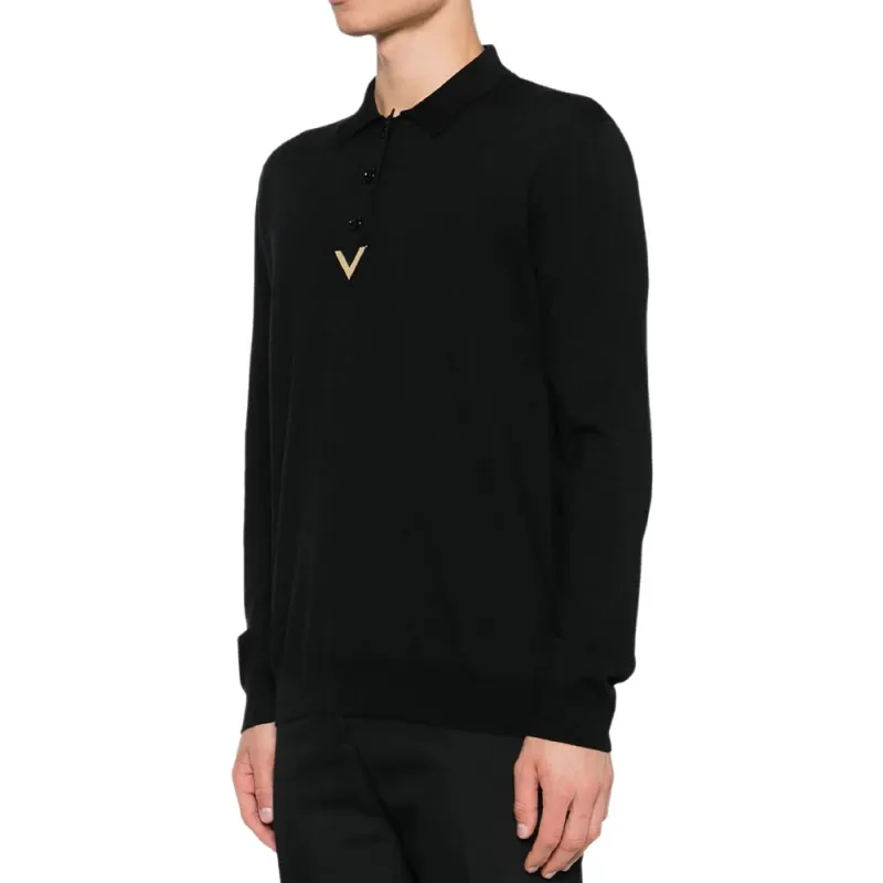 Valentino Logo Plaque Long Sleeved Polo Shirt-3