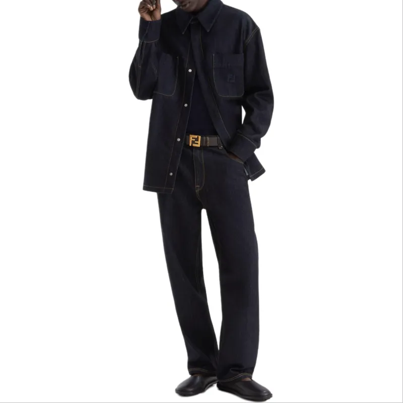 FENDI Logo Embroidered Denim Jacket-2