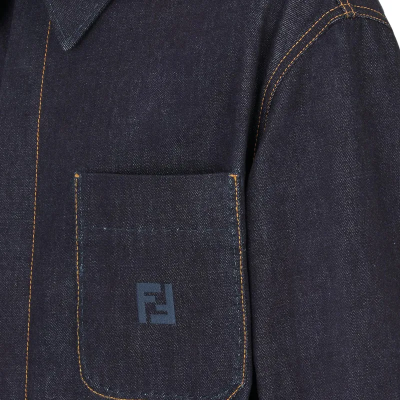 FENDI Logo Embroidered Denim Jacket-4