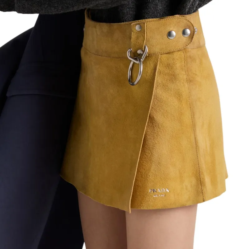 PRADA SS25 Spring Summer Women's Apparel Collection Leather Short Skirts Women's Khaki-3