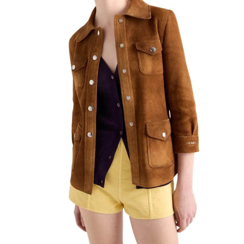 PRADA Leather Jacket Women's Brown-3