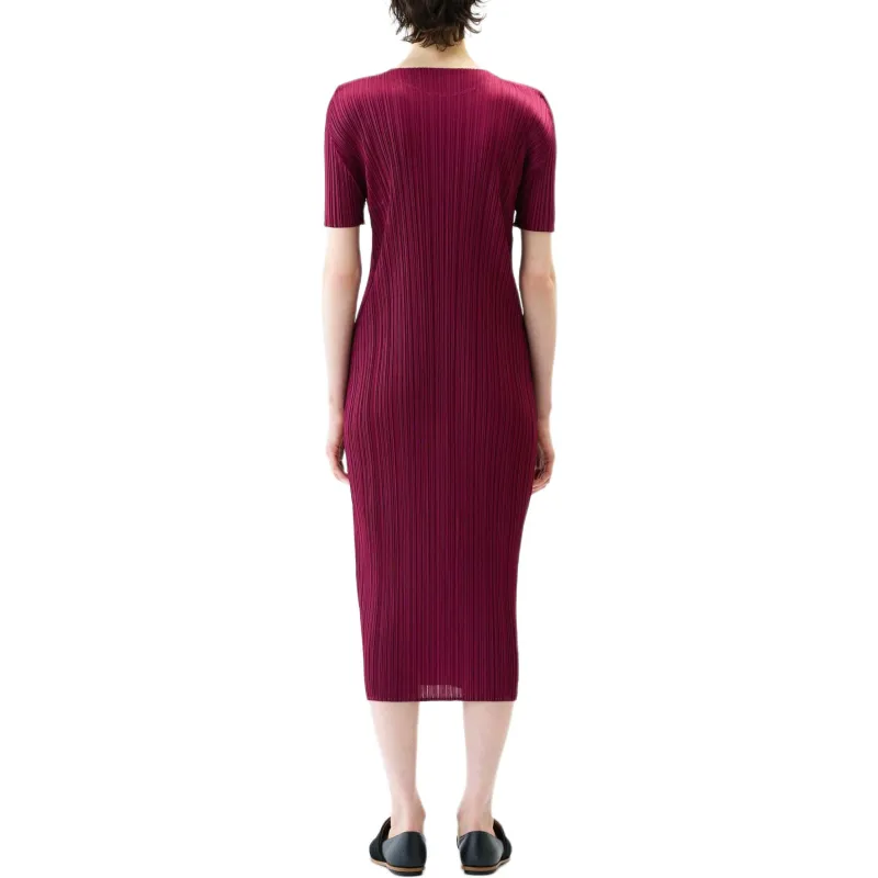 PLEATS PLEASE ISSEY MIYAKE Short Sleeved Dresses Women's Burgundy-2