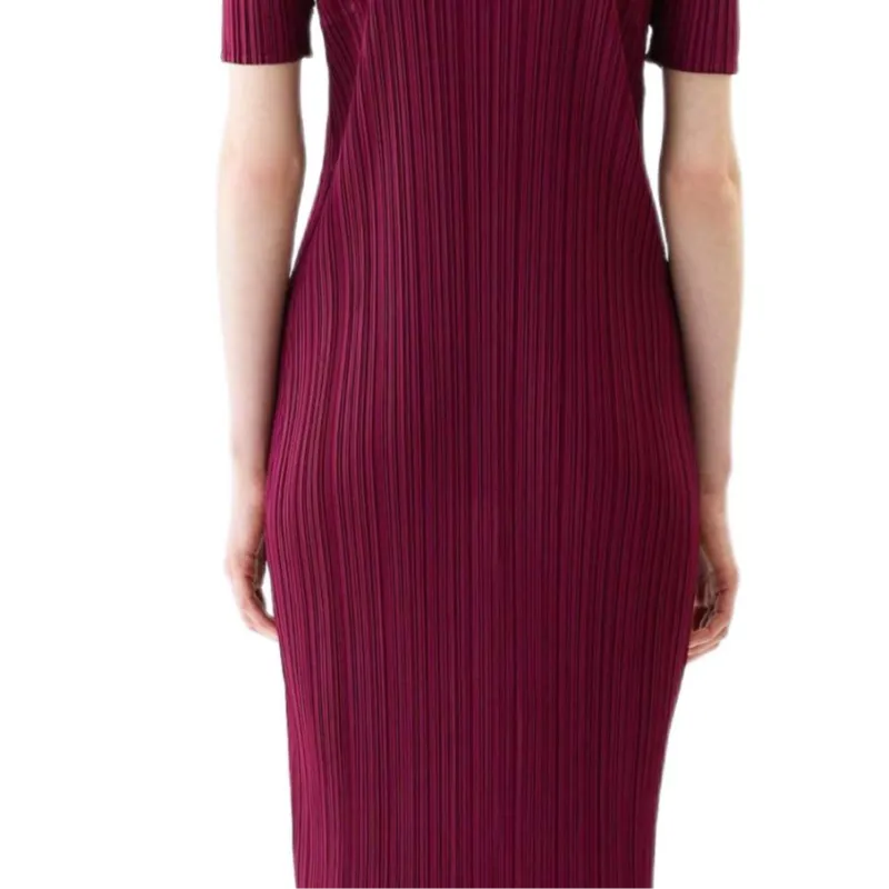 PLEATS PLEASE ISSEY MIYAKE Short Sleeved Dresses Women's Burgundy-5