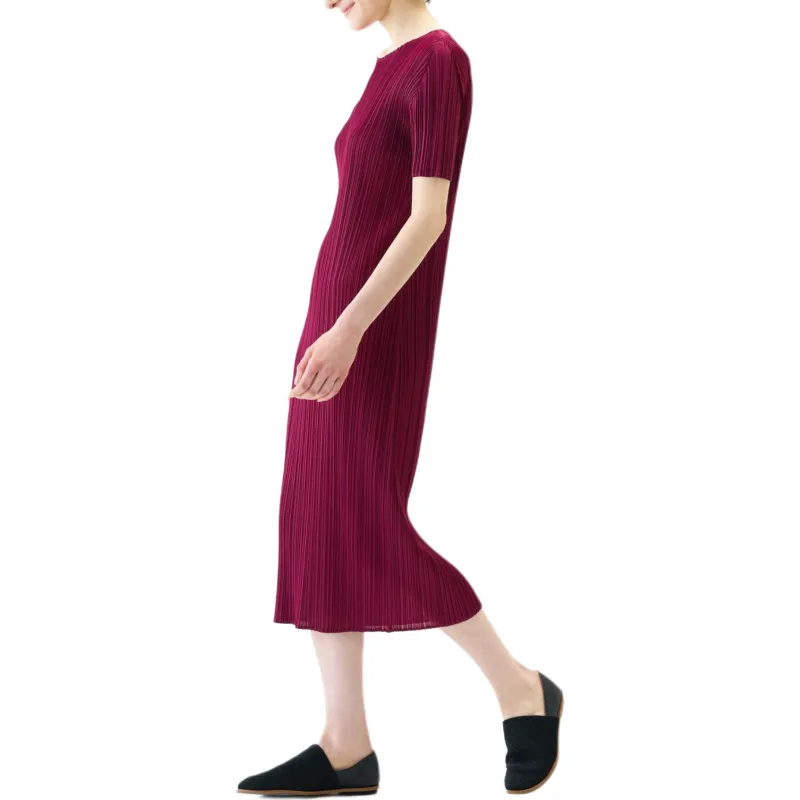 PLEATS PLEASE ISSEY MIYAKE Short Sleeved Dresses Women's Burgundy-4
