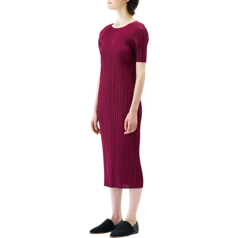 PLEATS PLEASE ISSEY MIYAKE Short Sleeved Dresses Women's Burgundy-3