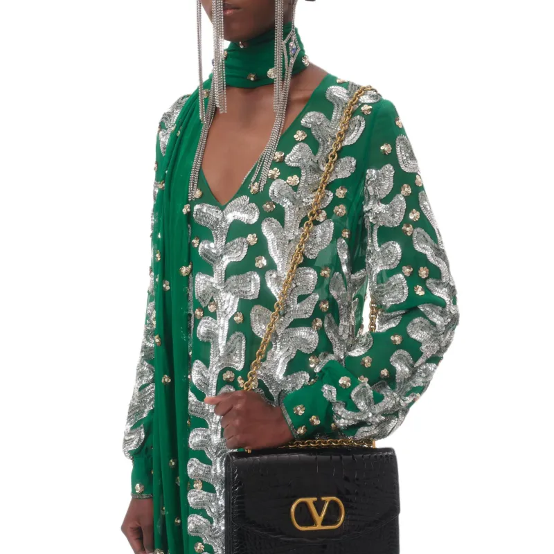 Valentino Long Sleeved Dresses Women's Green-7