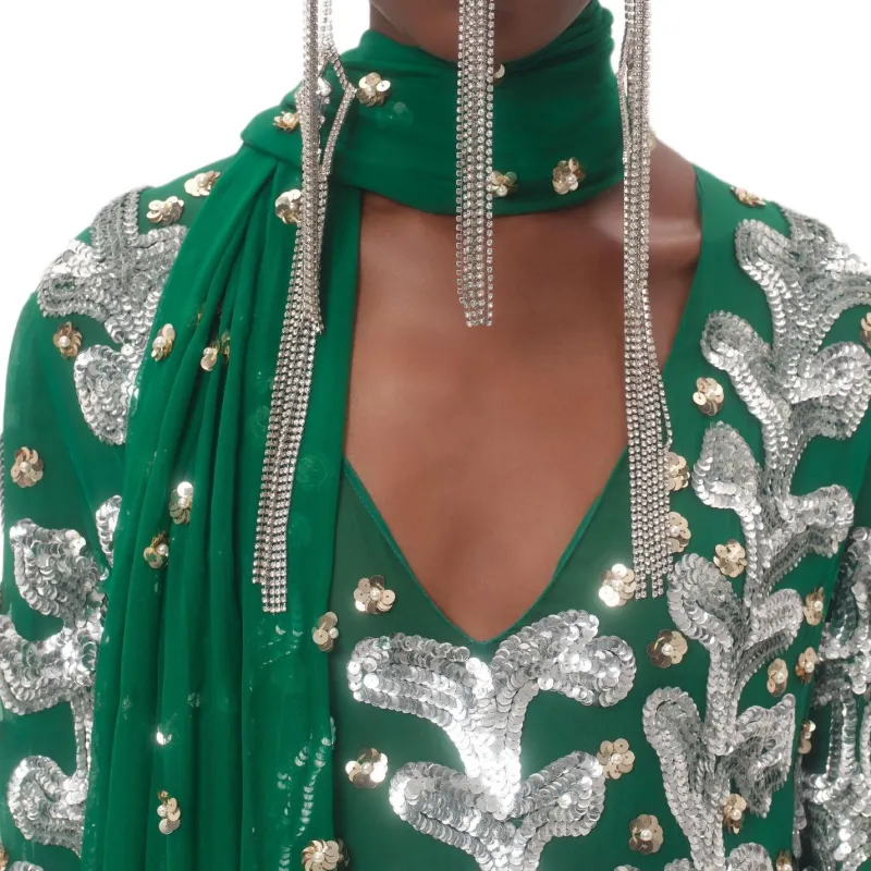 Valentino Long Sleeved Dresses Women's Green-6